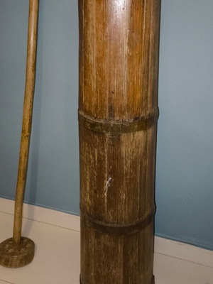 Wooden vintage butter churn Kadhi with butter paddle used