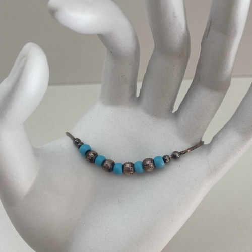 Silver 925 bracelet used with baby blue beads