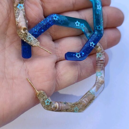 Handmade resin earrings with sea theme, new