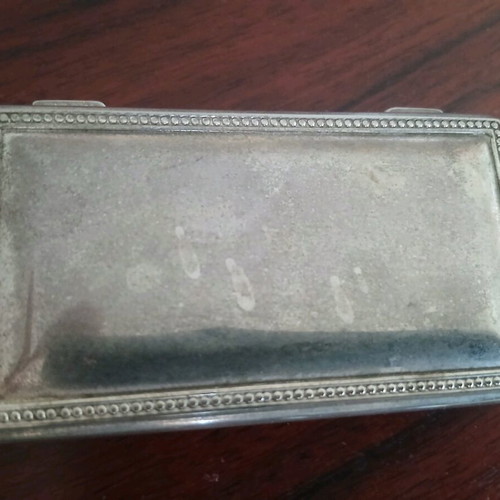 Miniature jewelry box used, silver with velvet interior