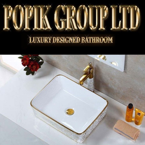 Luxury sink with gold design and golden faucet Popik Group LTD new