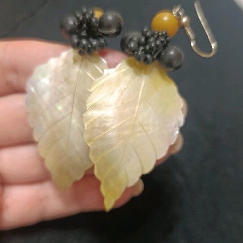 Mother of pearl earrings handmade leaf-shaped like new