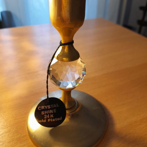 Vintage Lovjo of Sweden vase/candleholder 24K gold plated with crystal new