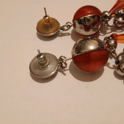 '90s Vintage Long Earrings Used, Orange and Gold Colors