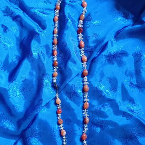 Long Necklace with Natural Carnelian and Clear Quartz stones used
