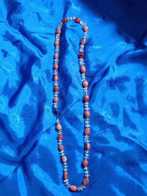 Long Necklace with Natural Carnelian and Clear Quartz stones used