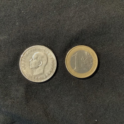 Greek silver coins 20 drachmas 1960 used, set of 2