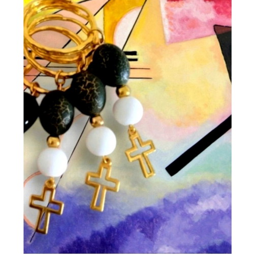 Baptism witness keychains pack of 100 with oval olive crackle beads