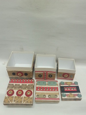 Decorative boxes like new, set of three, hard cardboard with leather details