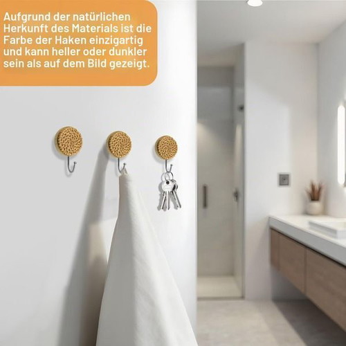 Morobor wooden self-adhesive hooks with rattan design, set of 5