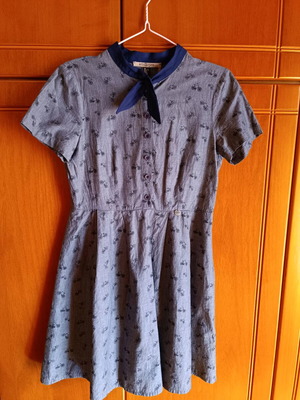 Attrattivo dress used, small, gray and blue with bicycle pattern