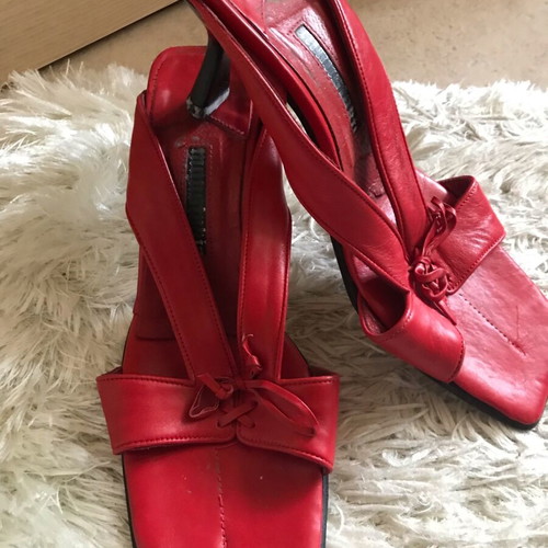 Moustakis shoes red sandals like new, size 38
