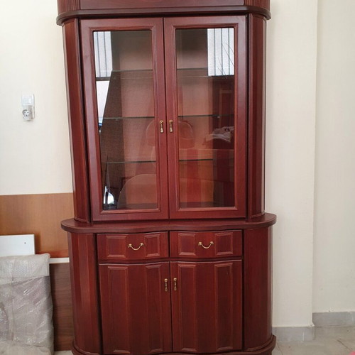 Handmade showcase cabinet with glass shelves, beech veneer MDF