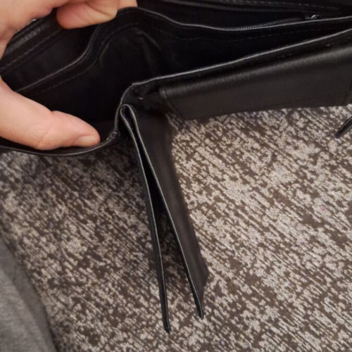 Leather wallet used, black with many compartments