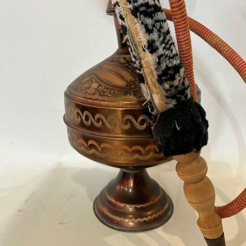 Vintage traditional brass hookah with embossed oriental motifs 51x16