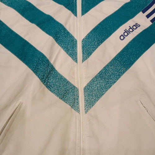 Adidas vintage track jacket used, white, blue and teal, 90s