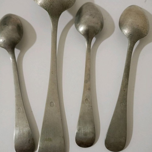 Soldier cup and 4 spoons used, alpaca Benendorf Baycher