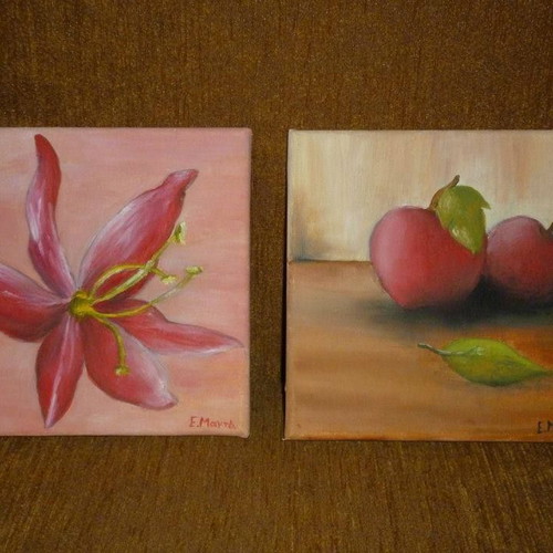Small square canvases oil painted, new set of 2 pieces