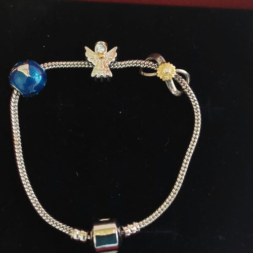 Steel bracelet with 3 charms and you are my sunshine message, new
