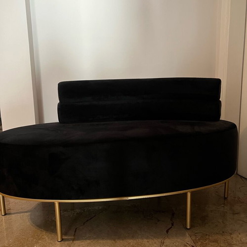 Inart sofa in like new condition with black velvet and gold metal legs