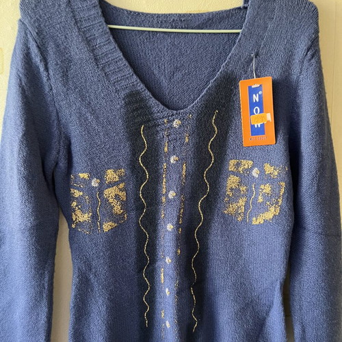 A-Style women's blouse new, blue with gold details size S