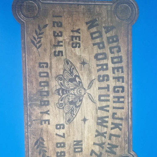 Ouija set wooden spirit board like new, vintage gothic occult design