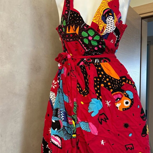 Cleo Gatzeli dress like new, red, unique Alebrijes design