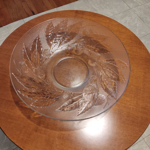 Luminarc vintage glass fruit bowl with embossed leaf and chestnut design, 34cm