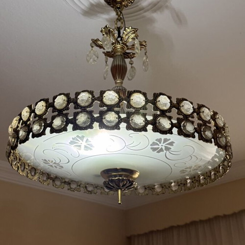 Vintage ceiling light satin glass floral decoration like new