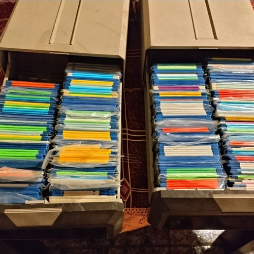 Vintage Apple Macintosh Software Library with 200+ 3.5" Floppy Disks in 2 Posso Drawers used