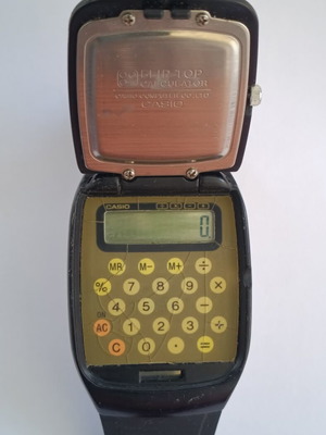 Casio FTP-10 Flip Top Calculator Watch used, black