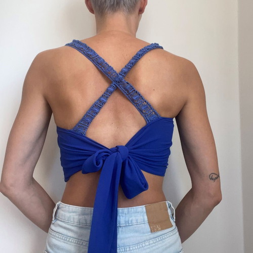 Royal Blue Lace Crop Top tie-back bustier, like new, size S