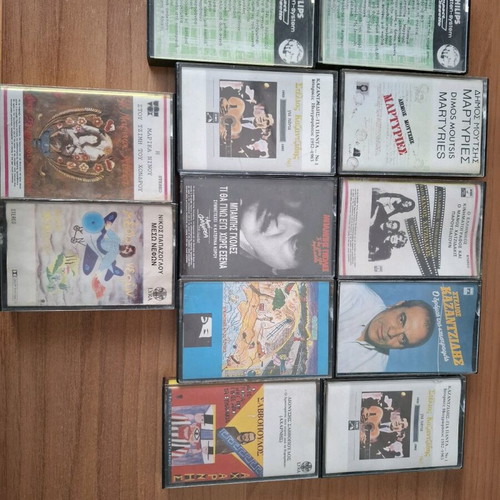 Cassette tapes used with Greek and foreign music, many