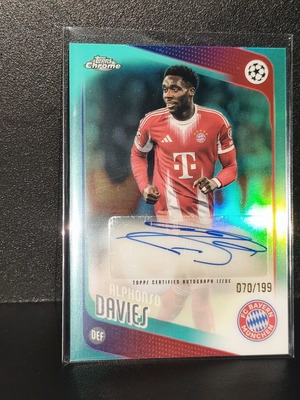 Alphonso Davies 070/199 Auto Aqua Refractor 2025-26 Topps Chrome Bayern κάρτα