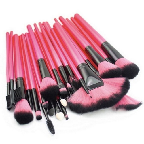 Professional Makeup Brush Set 24 Pieces with Carrying Case, Fuchsia Black
