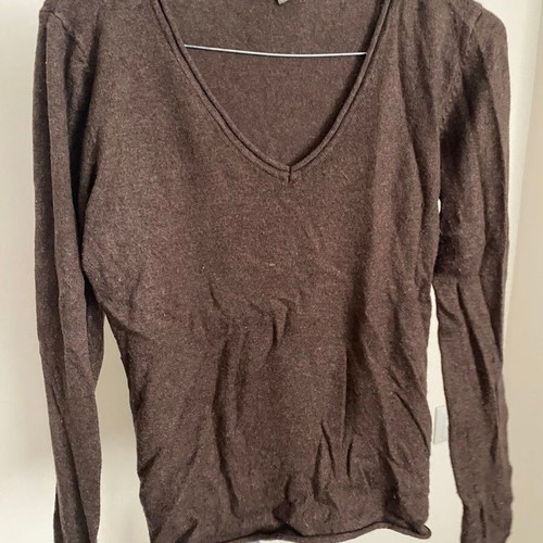 Brown fine knit V-neck jumper used, size S/M by A-Style