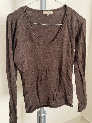 Brown fine knit V-neck jumper used, size S/M by A-Style