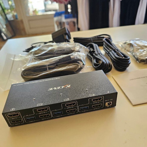 Kceve KVM302AS Dual Monitor HDMI KVM Switch new, 3 computers, 2 monitors