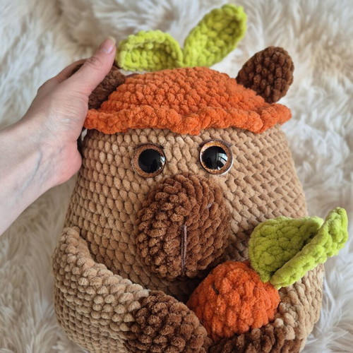 Handmade Crochet Capybara Plush Toy with Carrot, Brand New