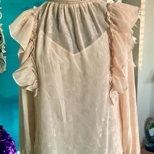 Iridescent floral semi-transparent blouse beige new, size M