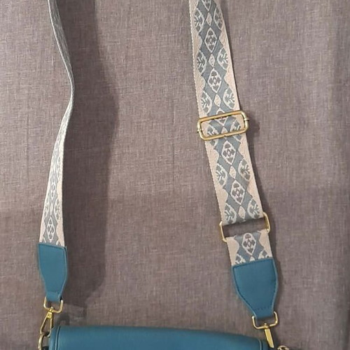 Leather crossbody bag new, petrol color with fabric strap