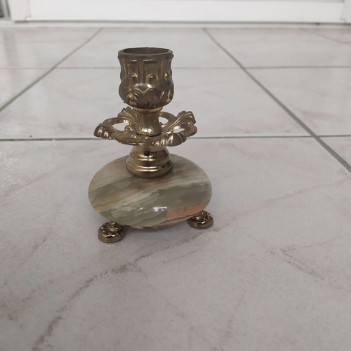Vintage candle holder made of onyx and brass - height 9 centimeters