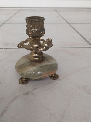 Vintage candle holder made of onyx and brass - height 9 centimeters