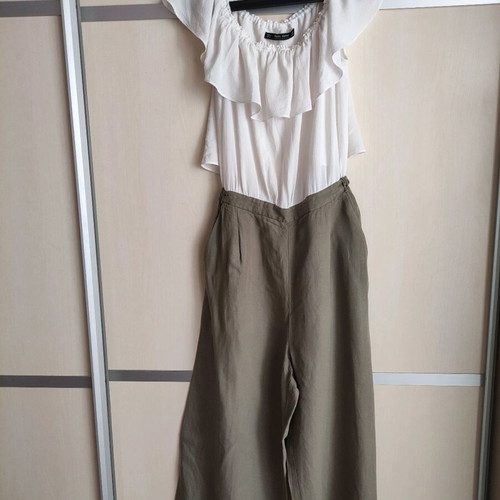 Zara midi jumpsuit, white and khaki