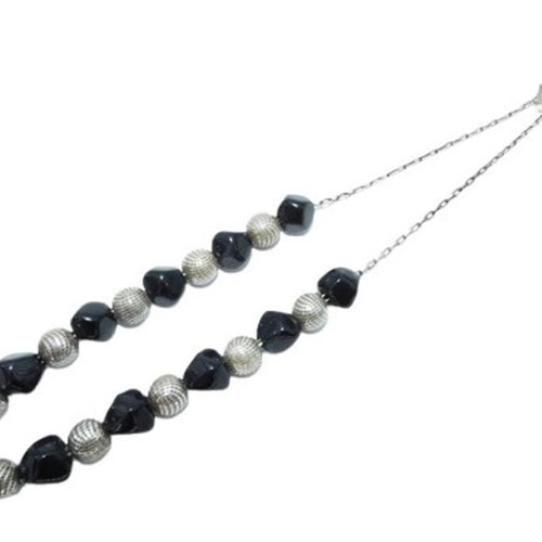 Handmade 925 Silver Worry Beads with Black and Silver Beads 23cm New