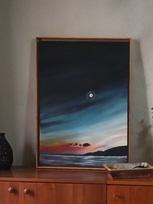 Night Sea Handmade Acrylic Painting on Canvas with Frame