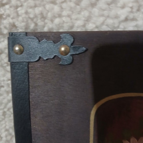 Vintage notebook handmade from wood and leather, hand-painted