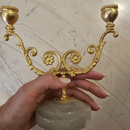 Candlestick like new, decorative metal and marble