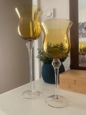Glass candlestick set new, height 27cm and 35cm