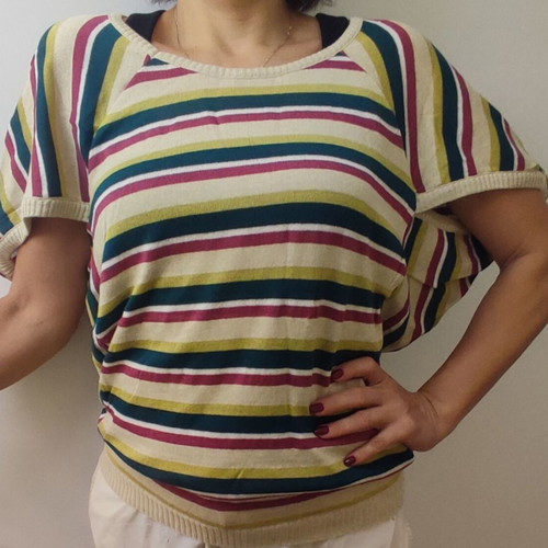 Summer knit blouse cotton viscose, new, beige and turquoise